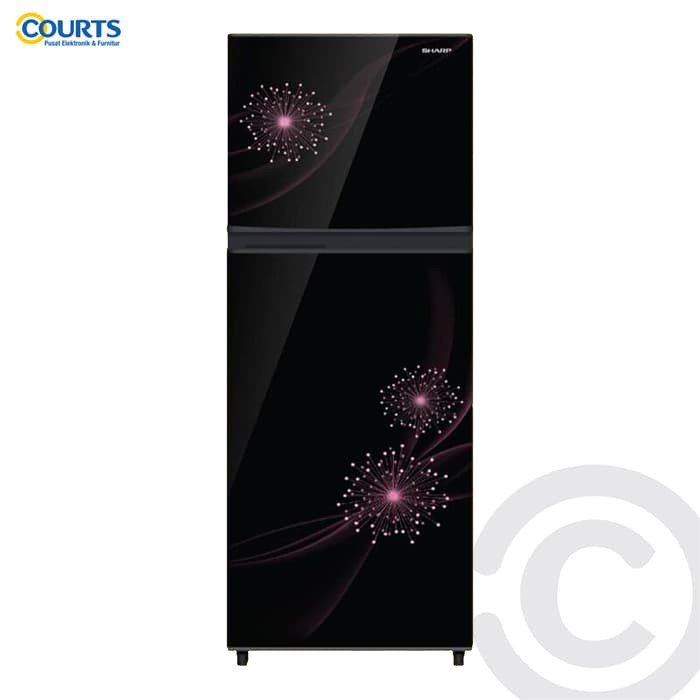 SHARP KULKAS 2 PINTU 256L SJ-317MG-DP Black With Dandellion Pink