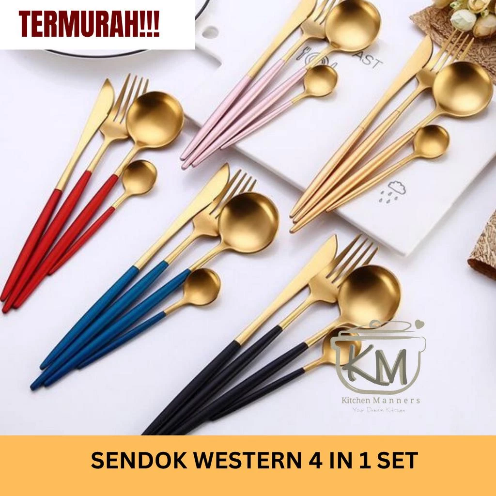 Sendok Western Spoon 4 in 1 Set Portugese Style Stainless Steel High Quality Food Grade(BISA GRAFIR NAMA)