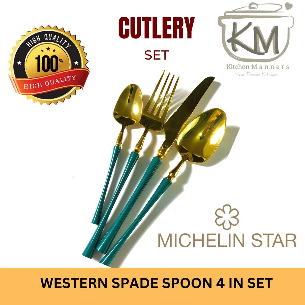 Sendok Garpu Sultan MEWAH Eropa Western Sekop / Spade 4 in 1 Set Stainless High Quality