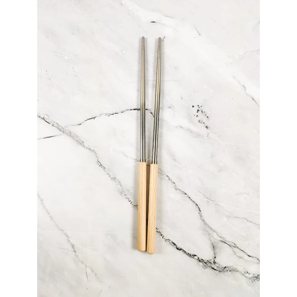 Sendok Garpu Sumpit Pisau Stainless Steel Set Korean Western Style Vintage Bamboo Wood Handle Set