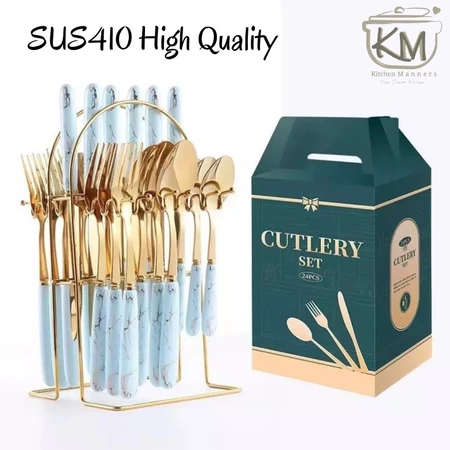 Sendok Garpu Pisau Korea Marble ( Isi 24 pcs ) MEWAH