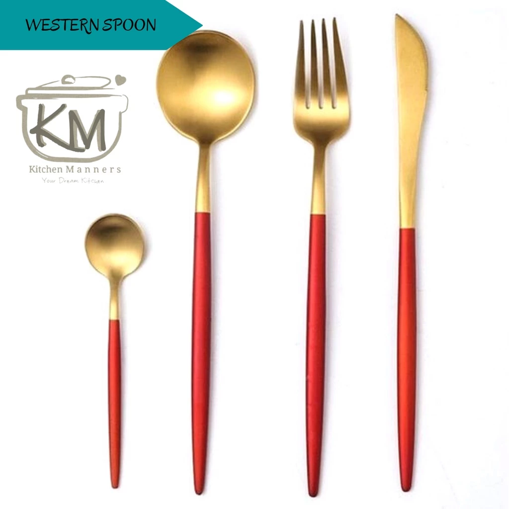 Sendok Western Spoon 4 in 1 Set Portugese Style Stainless Steel High Quality Food Grade(BISA GRAFIR NAMA)
