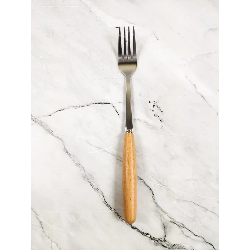Sendok Garpu Sumpit Pisau Stainless Steel Set Korean Western Style Vintage Bamboo Wood Handle Set