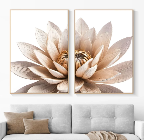 DVLIVING Hiasan Dinding Ruang Tamu Minimalis 80x57cm & 40x57cm INCLUDE FRAME - Hiasan Dinding Floral Bunga Kuning Cream - FLC 2 3 (6)