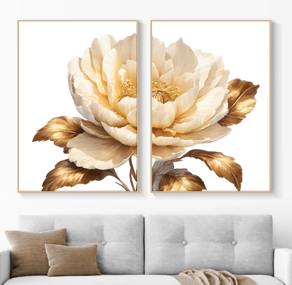 DVLIVING Hiasan Dinding Ruang Tamu Minimalis 80x57cm & 40x57cm INCLUDE FRAME - Hiasan Dinding Floral Bunga Kuning Cream - FLC 2 3 (5)