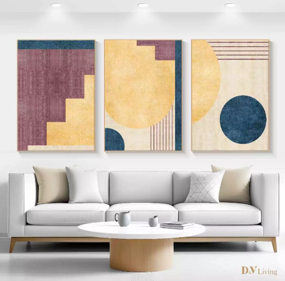 DVLIVING Hiasan Dinding Ruang Tamu Minimalis 80x57cm & 40x57cm Geometric Blue Pink INCLUDE FRAME - GNGB 3 A (4)