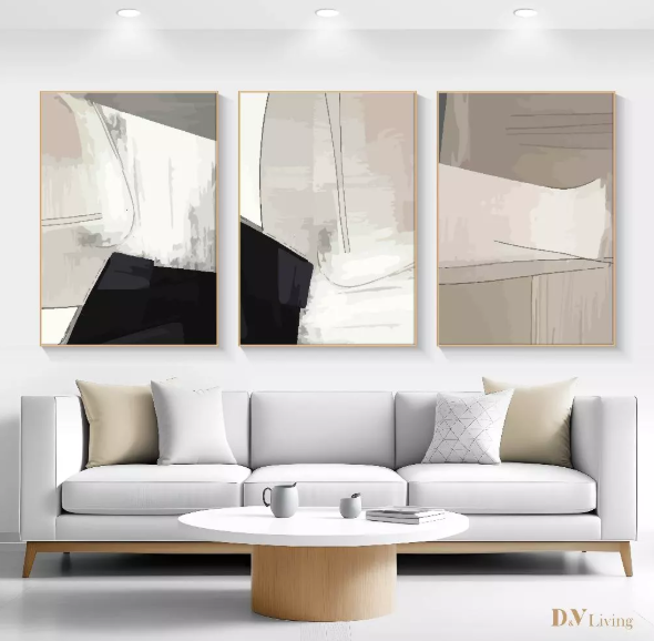 Hiasan Dinding Ruang Tamu Minimalis 80x57cm &40x57cm Canvas INCLUDE FRAME - Wall Decor ABSTRACT White Grey - ABSPB 3 A (7)