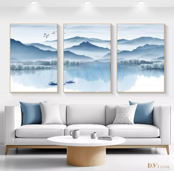 DVLIVING Hiasan Dinding Ruang Tamu Minimalis 80x57cm&40x57cm Mountain Blue White INCLUDE FRAME - MNTB A (3)