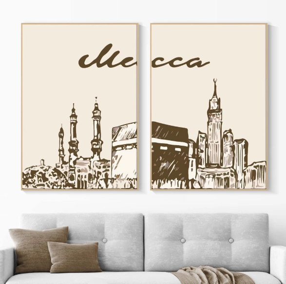 Hiasan Dinding Ruang Tamu Minimalis 80x57cm & 40x57cm INCLUDE FRAME - Wall Decor Mekkah Madinah Haji Islam Muslim - MCMD (6)