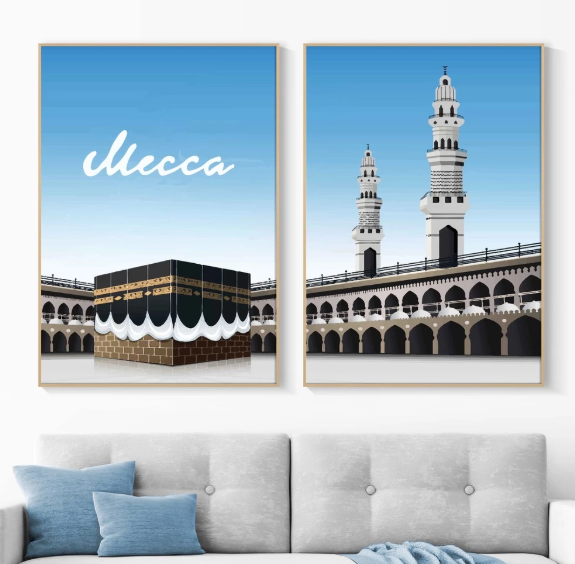 Hiasan Dinding Ruang Tamu Minimalis 80x57cm & 40x57cm INCLUDE FRAME - Wall Decor Mekkah Madinah Haji Islam Muslim -MCMD (5)