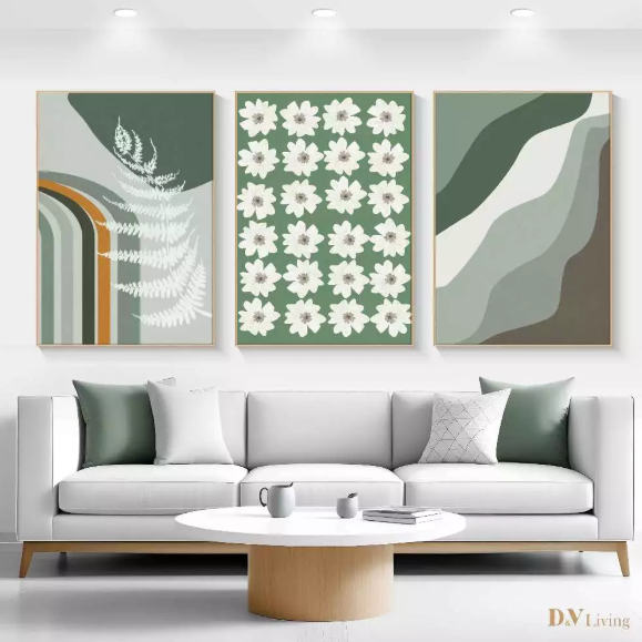 DVLIVING Hiasan Dinding Ruang Tamu Minimalis 80x57cm&40x57cm Geometric Sage White INCLUDE FRAME - GNGG 3 A (4)