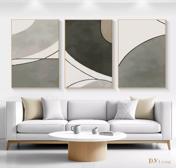 Hiasan Dinding Ruang Tamu Minimalis 80x57cm &40x57cm Canvas INCLUDE FRAME - Wall Decor ABSTRACT GOLD RED