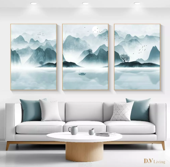 DVLIVING Hiasan Dinding Ruang Tamu Minimalis 80x57cm&40x57cm Mountain Green INCLUDE FRAME - MNTG A (2)