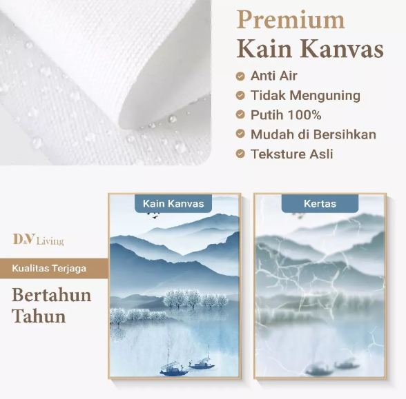 DVLIVING Hiasan Dinding Ruang Tamu Minimalis 80x57cm&40x57cm Mountain Blue White INCLUDE FRAME - MNTB A (1)