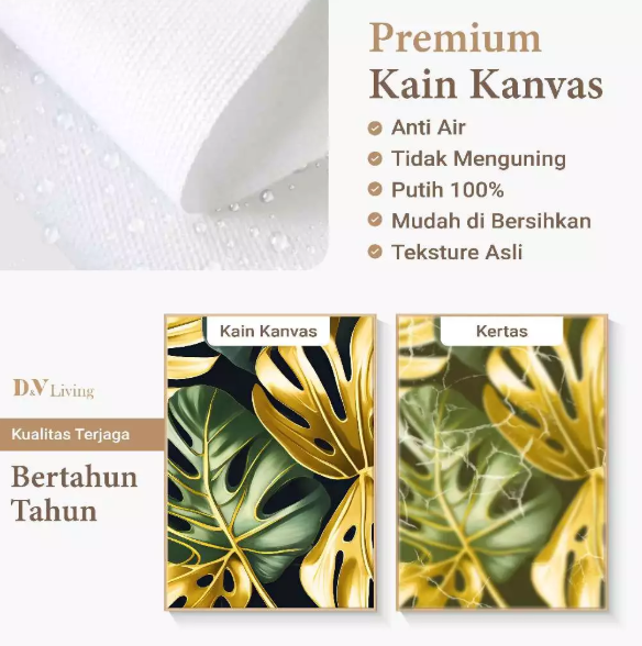DVLIVING Hiasan Dinding Ruang Tamu Minimalis 80x57cm&40x57cm 3 PCS Gold Green Flower INCLUDE FRAME - FGG 4 3 (1)
