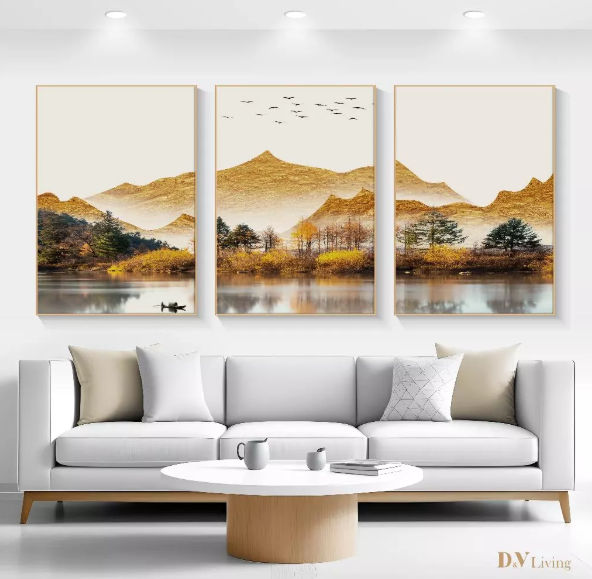 DVLIVING Hiasan Dinding Ruang Tamu Minimalis 80x57cm&40x57cm Mountain Gold White INCLUDE FRAME - MNTWBG B (4)