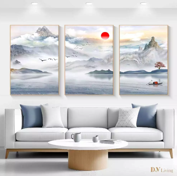 DVLIVING Hiasan Dinding Ruang Tamu Minimalis 80x57cm&40x57cm Mountain Blue Green INCLUDE FRAME - MNTB B (6)