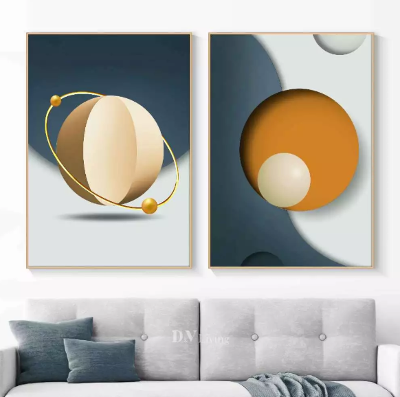 DVLIVING Hiasan Dinding Ruang Tamu Minimalis 80x57cm&40x57cm Geometric Red Gold INCLUDE FRAME - GNGR 2 A (3)