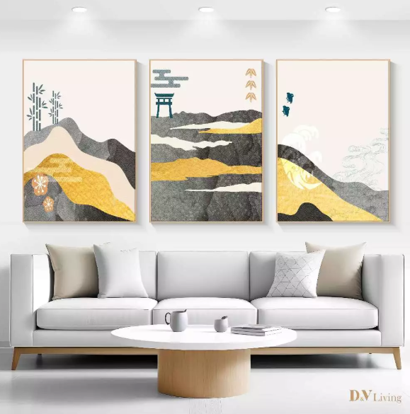 DVLIVING Hiasan Dinding Ruang Tamu Minimalis 80x57cm&40x57cm Japan White Blue INCLUDE FRAME - JPNC 3 A (3)
