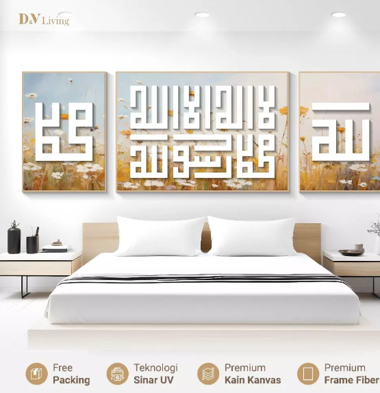 DVLIVING Hiasan Dinding Ruang Tamu Minimalis 80x57cm & 40x57cm INCLUDE FRAME KAIN KANVAS - Wall Decor KALIGRAFI - CALMG KUFI A (4)