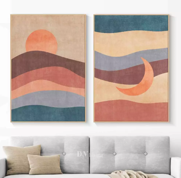 DVLIVING Hiasan Dinding Ruang Tamu Minimalis 80x57cm&40x57cm Geometric Red Gold INCLUDE FRAME - GNGR 2 A (9)