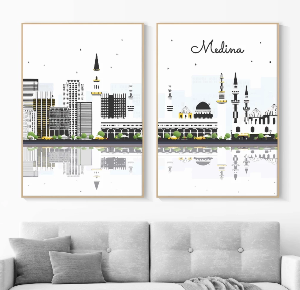 Hiasan Dinding Ruang Tamu Minimalis 80x57cm & 40x57cm INCLUDE FRAME - Wall Decor Mekkah Madinah Haji Islam Muslim - MCMD (10)