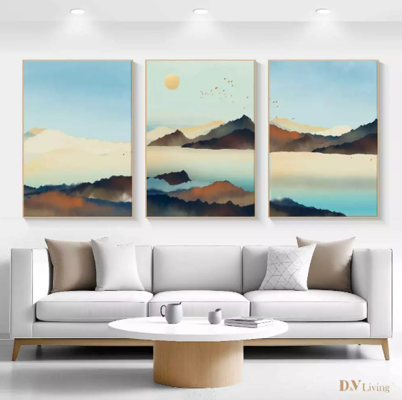 DVLIVING Hiasan Dinding Ruang Tamu Minimalis 80x57cm&40x57cm Mountain Blue Green INCLUDE FRAME - MNTB B (3)