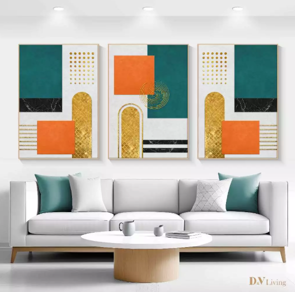 DVLIVING Hiasan Dinding Ruang Tamu Minimalis 80x57cm&40x57cm Geometri Green Gold INCLUDE FRAME - GNGG 3 B (5)