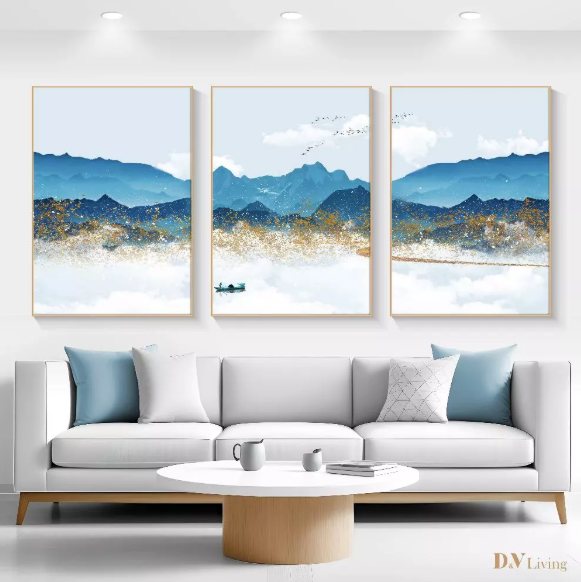 DVLIVING Hiasan Dinding Ruang Tamu Minimalis 80x57cm&40x57cm Mountain Green Blue INCLUDE FRAME - MNTB C (2)