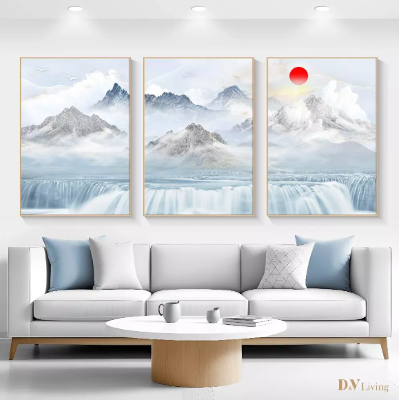 DVLIVING Hiasan Dinding Ruang Tamu Minimalis 80x57cm&40x57cm Mountain Blue White INCLUDE FRAME - MNTB A (5)