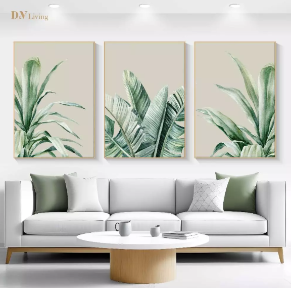 Hiasan Dinding Ruang Tamu Minimalis 80x57cm & 40x57cm INCLUDE FRAME - SIMPLE GREEN FLORAL ELEGANT 1SET
