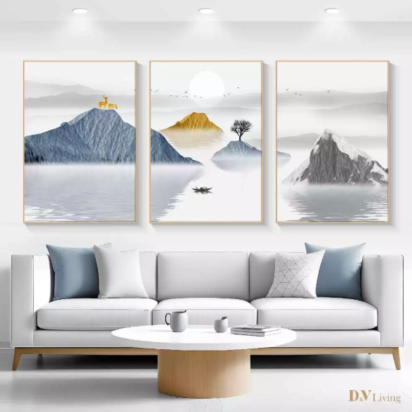 DVLIVING Hiasan Dinding Ruang Tamu Minimalis 80x57cm&40x57cm Mountain Blue Green INCLUDE FRAME - MNTB B (2) 
