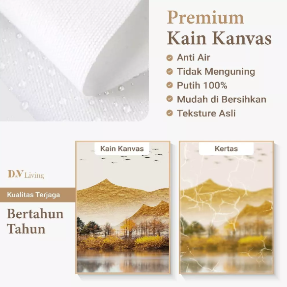 DVLIVING Hiasan Dinding Ruang Tamu Minimalis 80x57cm&40x57cm Mountain Gold White INCLUDE FRAME - MNTWBG B (2)