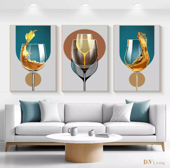 DVLIVING Hiasan Dinding Ruang Tamu Minimalis 80x57cm&40x57cm Geometri Green Gold INCLUDE FRAME - GNGG 3 B (2)