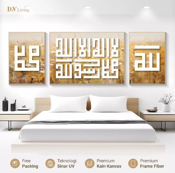 DVLIVING Hiasan Dinding Ruang Tamu Minimalis 80x57cm & 40x57cm INCLUDE FRAME KAIN KANVAS - Wall Decor KALIGRAFI - CALMG KUFI A (3)