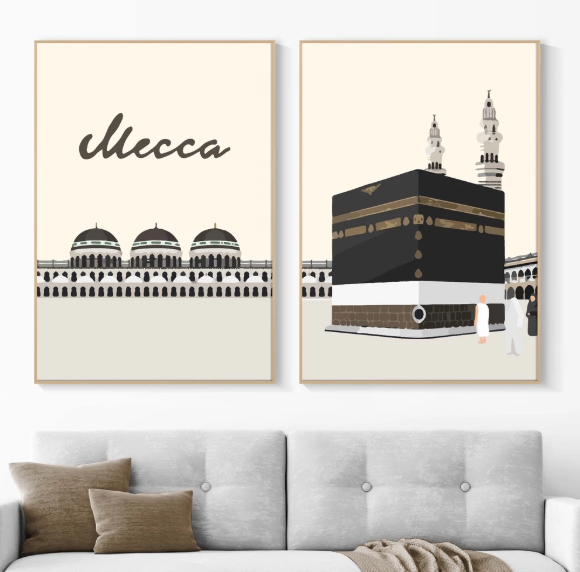 Hiasan Dinding Ruang Tamu Minimalis 80x57cm & 40x57cm INCLUDE FRAME - Wall Decor Mekkah Madinah Haji Islam Muslim - MCMD (7)