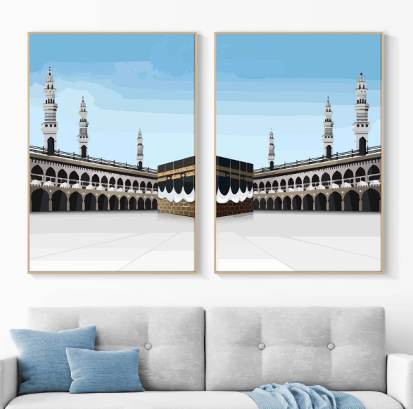 Hiasan Dinding Ruang Tamu Minimalis 80x57cm & 40x57cm INCLUDE FRAME - Wall Decor Mekkah Madinah Haji Islam Muslim - MCMD (3)