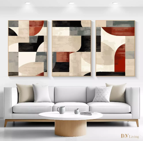 Hiasan Dinding Ruang Tamu Minimalis 80x57cm &40x57cm Canvas INCLUDE FRAME - Wall Decor ABSTRACT GOLD RED - ABSPB 3 B (3)