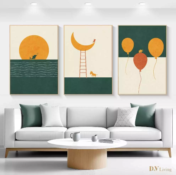 DVLIVING Hiasan Dinding Ruang Tamu Minimalis 80x57cm&40x57cm Geometric Sage White INCLUDE FRAME - GNGG 3 A (6)