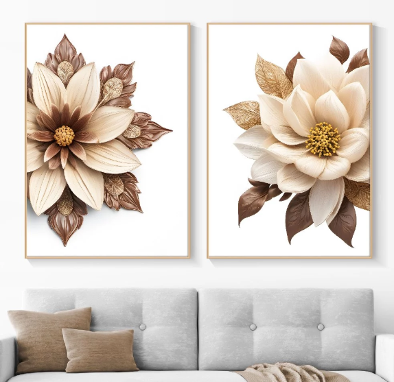 DVLIVING Hiasan Dinding Ruang Tamu Minimalis 80x57cm & 40x57cm INCLUDE FRAME - Hiasan Dinding Floral Bunga Kuning Cream - FLC 2 3 (9)