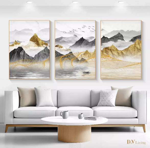 DVLIVING Hiasan Dinding Ruang Tamu Minimalis 80x57cm&40x57cm Mountain Black White INCLUDE FRAME - MNTWBG A (6)