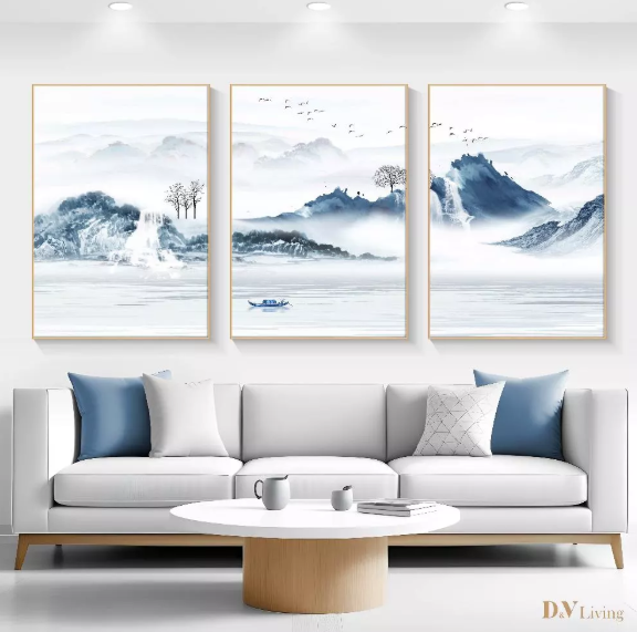 DVLIVING Hiasan Dinding Ruang Tamu Minimalis 80x57cm&40x57cm Mountain Blue White INCLUDE FRAME - MNTB A (6)