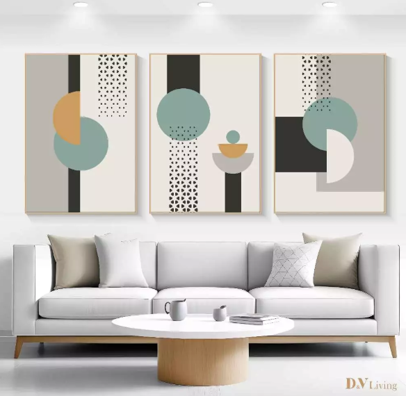 DVLIVING Hiasan Dinding Ruang Tamu Minimalis 80x57cm&40x57cm Geometric Sage White INCLUDE FRAME - GNGG 3 A (1)