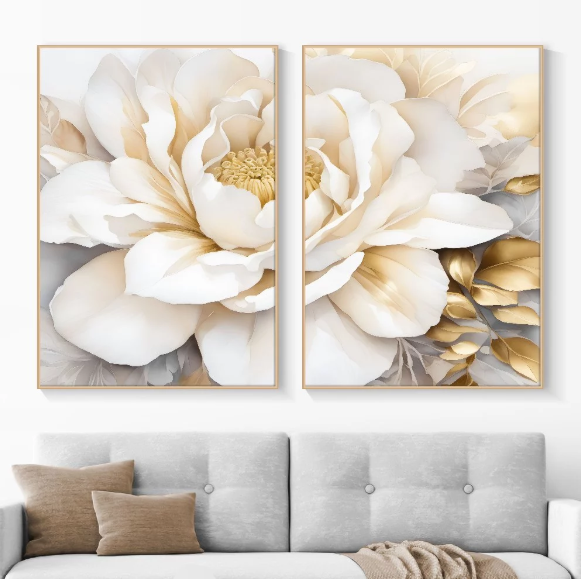 DVLIVING Hiasan Dinding Ruang Tamu Minimalis 80x57cm & 40x57cm INCLUDE FRAME - Hiasan Dinding Floral Bunga Kuning Cream FLC 2 3 (8)