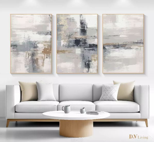 Hiasan Dinding Ruang Tamu Minimalis 80x57cm &40x57cm Canvas INCLUDE FRAME - Wall Decor ABSTRACT White Grey - ABSPB 3 A (6)