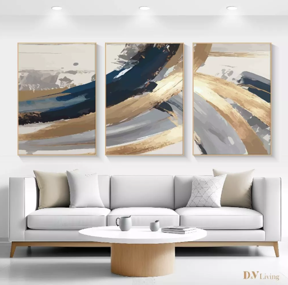 Hiasan Dinding Ruang Tamu Minimalis 80x57cm &40x57cm Canvas INCLUDE FRAME - Wall Decor ABSTRACT BLUE WHITE - ABSPB 3C (2)