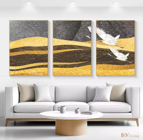 DVLIVING Hiasan Dinding Ruang Tamu Minimalis 80x57cm&40x57cm Japan Blue White INCLUDE FRAME - JPNS 3 B (3)