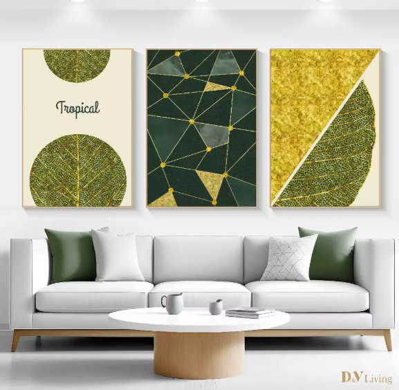 DVLIVING Hiasan Dinding Ruang Tamu Minimalis 80x57cm&40x57cm Geometric Sage White INCLUDE FRAME - GNGG 3 A (3)