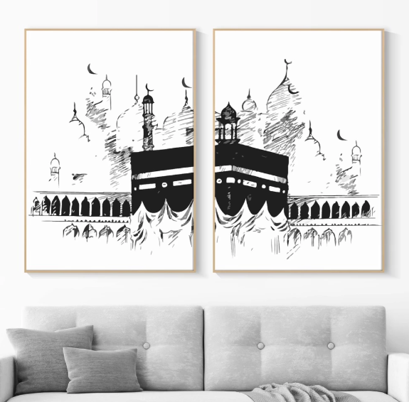 Hiasan Dinding Ruang Tamu Minimalis 80x57cm & 40x57cm INCLUDE FRAME - Wall Decor Mekkah Madinah Haji Islam Muslim - MCMD (8)