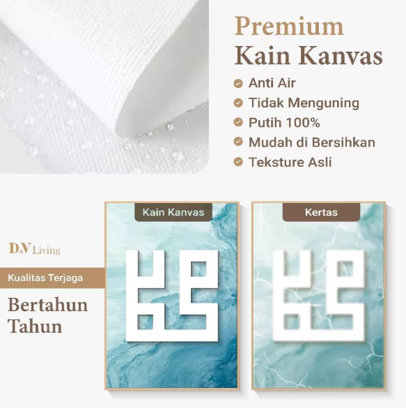 DVLIVINGHiasan Dinding Ruang Tamu Minimalis 80x57cm & 40x57cm INCLUDE FRAME KAIN KANVAS - Wall Decor KALIGRAFI - CAMLA KUFI (5)